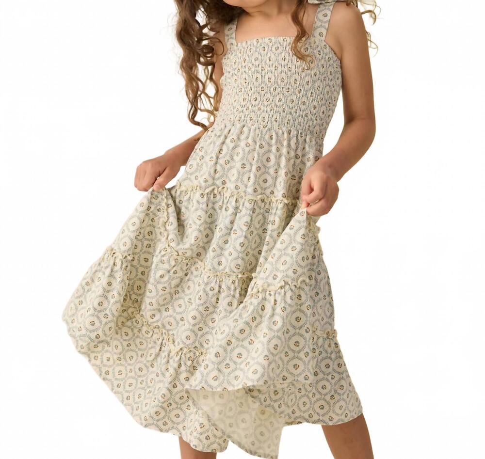 NEW RYLEE + CRU girls taylor dress in green fleur, natural